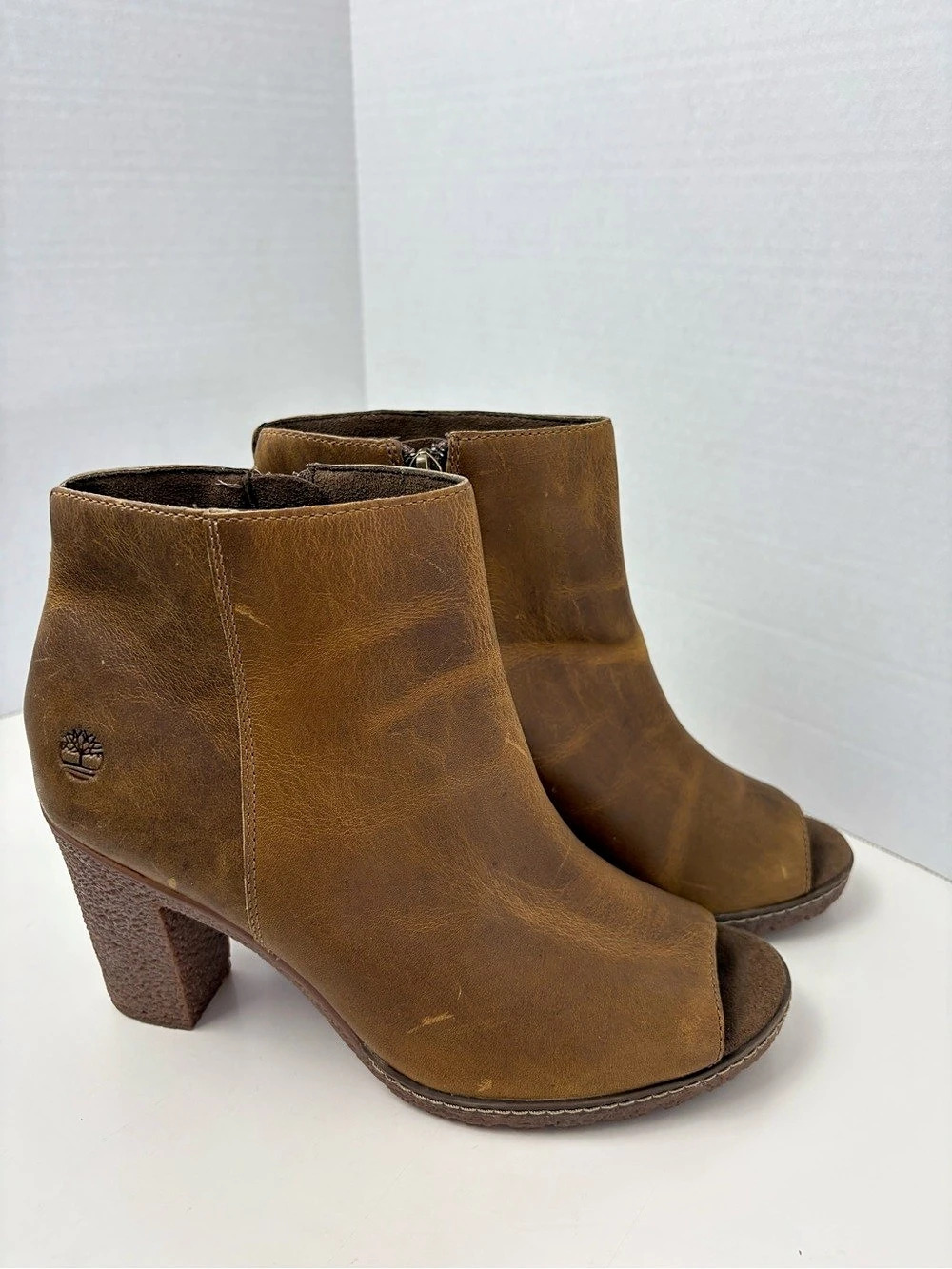 Timberland Woomen’s Leather Amston Open Peep Toe Bootie Brown US 9
